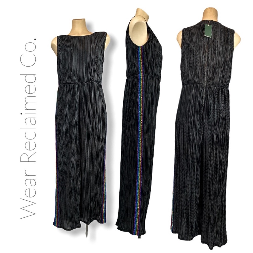 NWT Disco Retro Crinkle Black Sparkle Jumpsuit